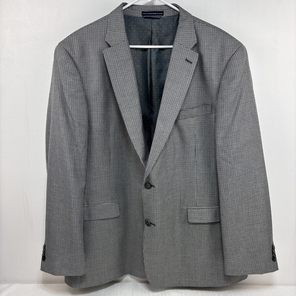 Tommy‎ Hilfiger Blazer Jacket Men 48L Gray Glen Check Houndstooth Sport Coat EUC